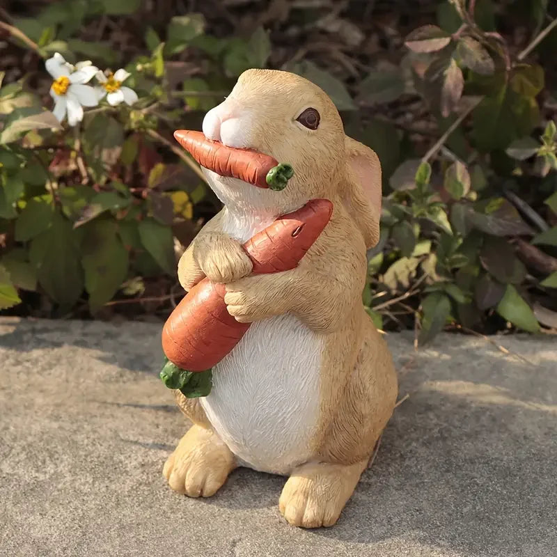 Whimsical Rabbit Carrots Outdoor Statue Handcrafted Resin Garden Decor Weather-Resistant Lawn Ornament Patio Yard Funny Birthday