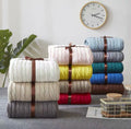 Custom 100% Cotton Cable Knit Throw Blanket Super Soft Warm Solid Color Blanket for Sofa Double Bed Armchair