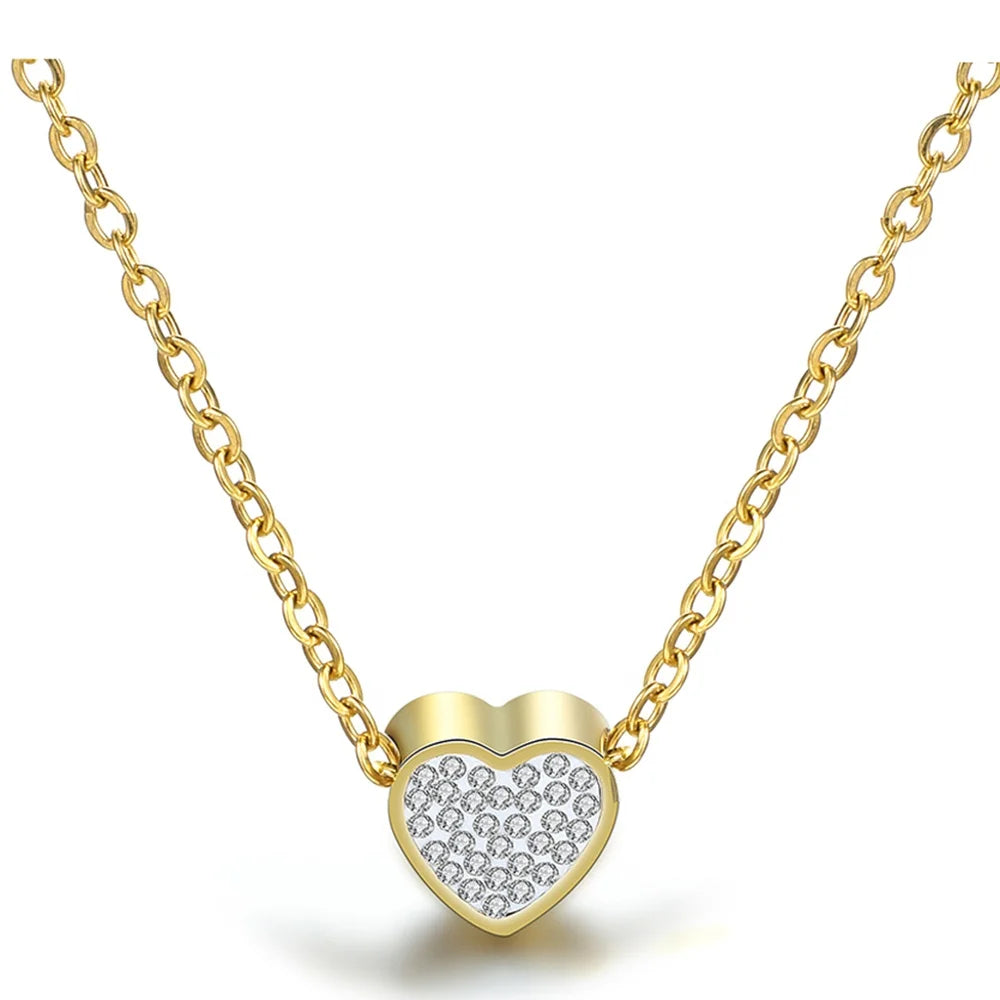 Manufacturer Fashion Trendy Heart Pendant Crystal Necklace Women Stainless Steel Statement Bohemia Necklace Girl Jewelry