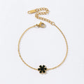 Luxury 18K Gold Plated Stainless Steel Black Cubic Zirconia Hollow Snowflakes Flower Bracelet for Women