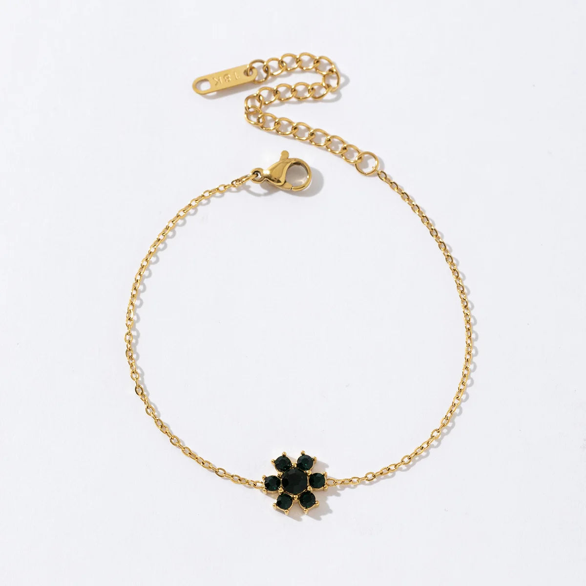 Luxury 18K Gold Plated Stainless Steel Black Cubic Zirconia Hollow Snowflakes Flower Bracelet for Women