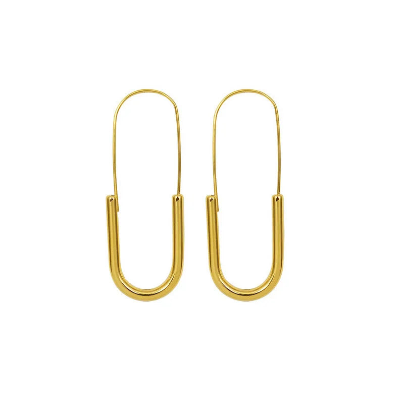18K Gold Plated Stainless Steel Geometric Alphabet U Letter Shape Hoop Earrings