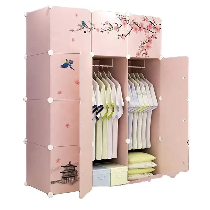 6 Cubes Plastic Wardrobe Small Portable Dormitory Rental House Lockers with 2 Hangers
