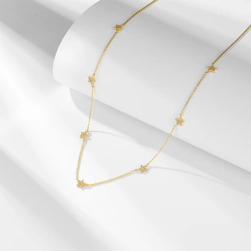 Full White Cubic Zirconia 18k Gold Women Trendy Jewelry 925 Sterling Silver Star Charm Necklace