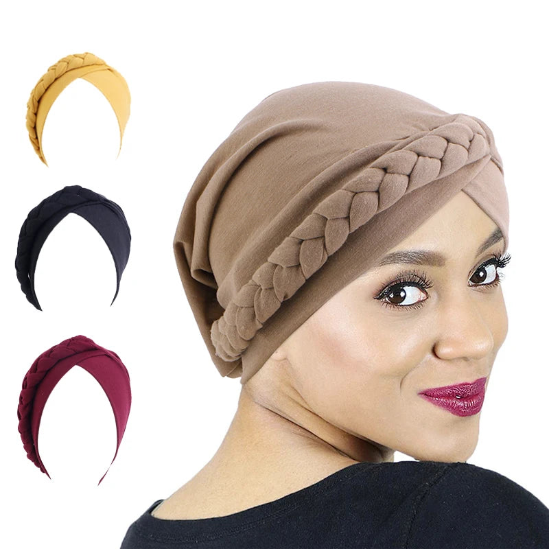New Fashion Muslim Hair Hijab Chemo Cap Turban Hat With Twist Braid for Women Hair Cover