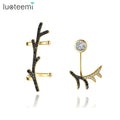 LUOTEEMI Black Gun Plated Statement Jewelry AAAAA Zircon Brass Asymmetrical Earrings Fashion Ear Stud for Women Gift