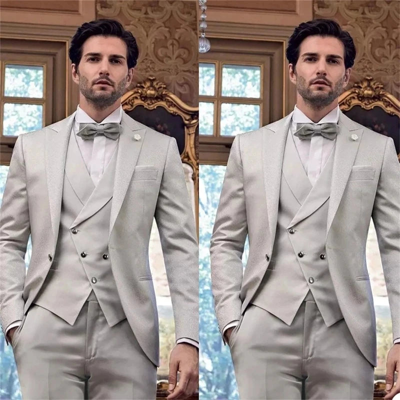New Arrival Costume Homme Shiny Style Slim Fit for  Men Suits 3 Pcs Tuxedos Prom Wedding Formal Blazer Sets(Jacket+Pants+Vest)