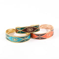Custom Fashion Engraved Embossed Flower Pattern Open Wide Cuff Bracelet Stainless Steel 18K Gold Plated Drip Oil Enamel Bracelet