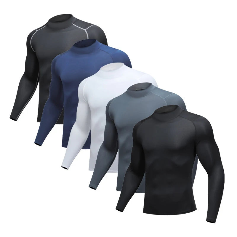 Men's High Neck Base Training Shirt Autumn Winter Quick Drying Fitness Running Athletics Basketball Long Sleeved Tight Fitting