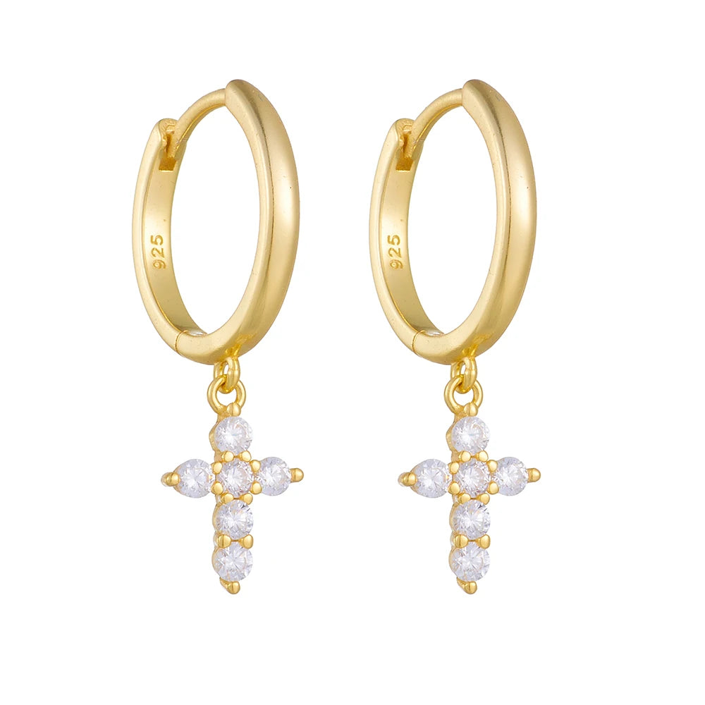 925 Sterling Silver Cross Stud Earrings for Women with Zircon Stones
