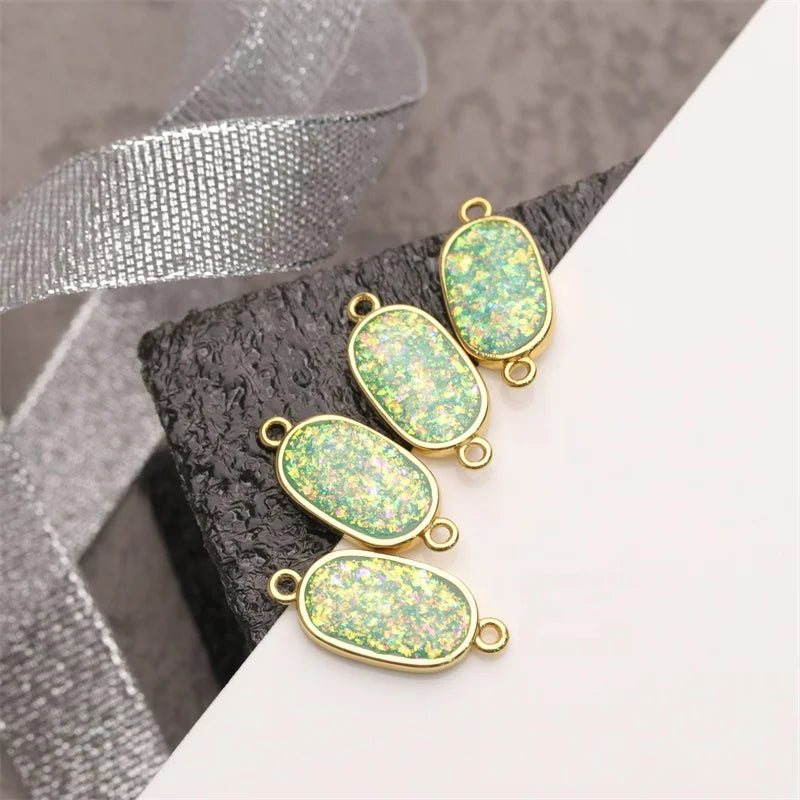 Hot Sale Mixed Dreamy Fantasy Color Imitated Opal Oval Shape Charms Connectors