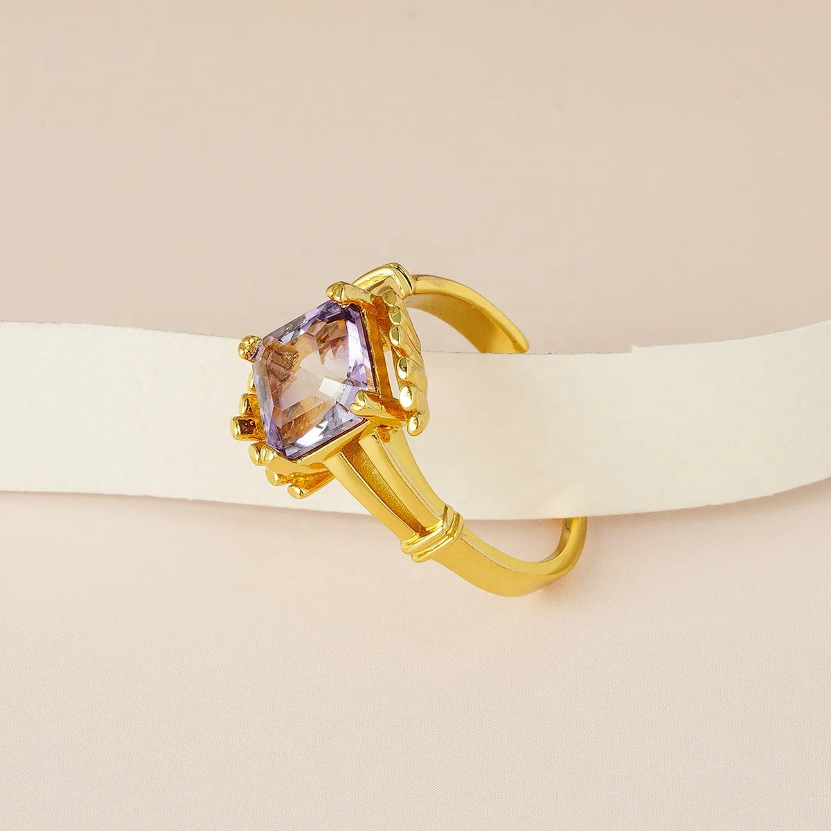 Wholesale Healing Heart 925 Sterling Silver Crystal Jewelry Gold Plated Real Natural Amethyst Crystal Diamond Rings Adjustable