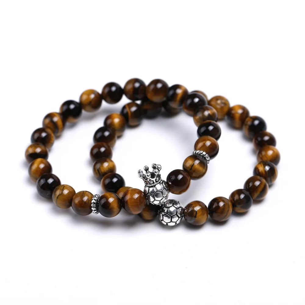 New Game Competition Football Bracelet for Men Ball Crown Charms Natural Stone Soccer Bracelet Wristband for Soccer Fans Gifts