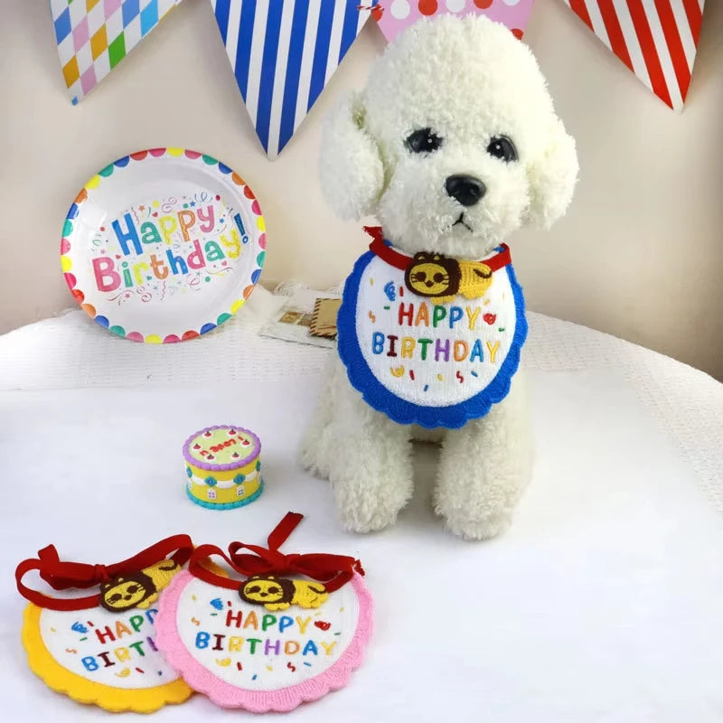 Shengchaoyi Cat Birthday Bib Dog Cute Cartoon Lion Party Scarf Pet Saliva Towel Birthday Party Dress up Accessories for Pets