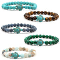 Classic 8MM Blue Natural Stone Elastic Friendship Bracelet New Sea Turtle Beads for Women & Men Beach Jewelry Gift Idea
