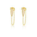 Wholesale 925 Sterling Silver 14k Gold Plated Stud Geometry Chain Connected Cz Diamond Tassel Earrings