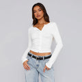 2024 New Women's Casual Autumn Top Simple Solid Button Knit Cardigan Slimming T-Shirt for  Woman Work Top