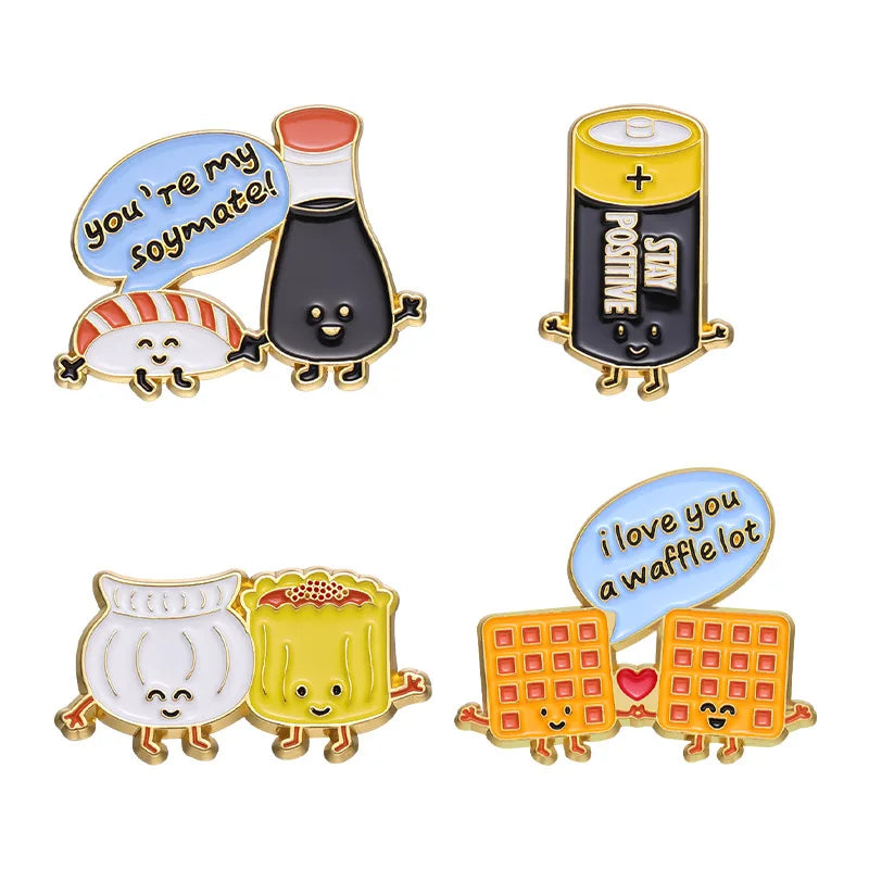 Food and Daily Necessities Metal Badge Emblem Salmon Waffles Sushi Dumplings Brooches Pin SoftEnamel Pins Clothing Bags Backpack