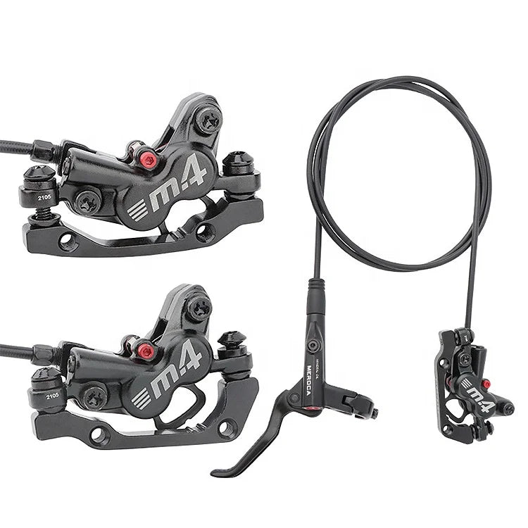 Meroca M4 Four-Piston 800 1400mm MTB Mountain Bike Hydraulic Front Rear Set Including Alloy Brake Pads Shoes Optimal for Bicycle