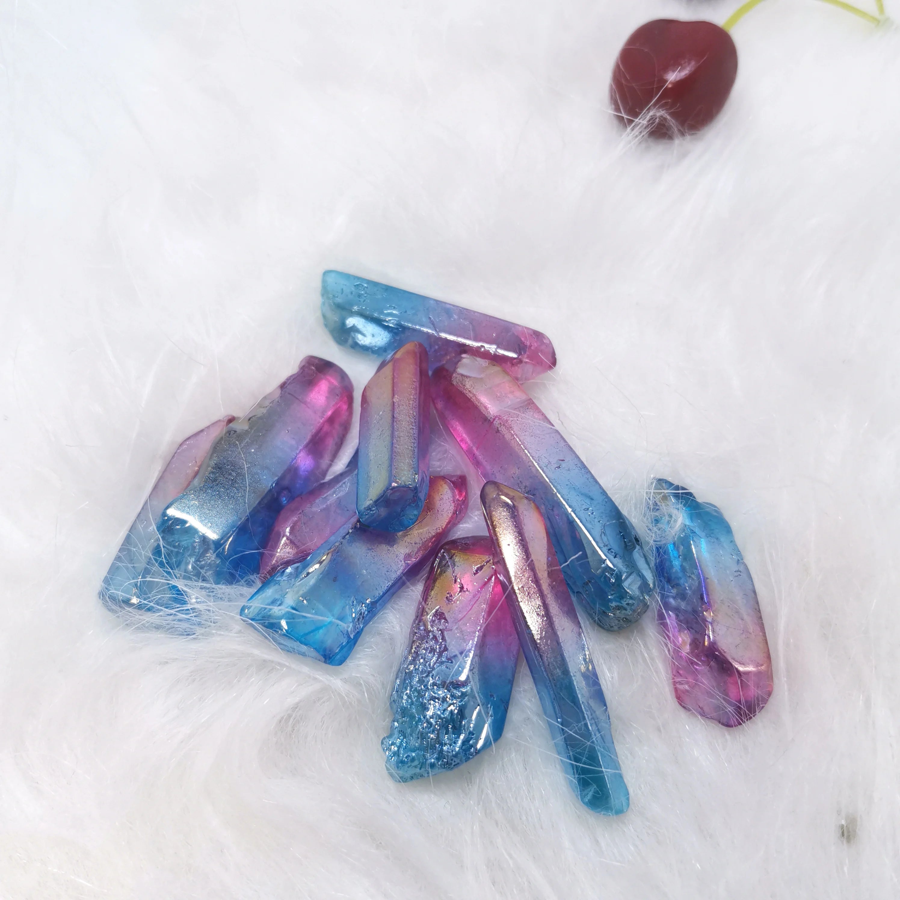 Wholesale Multicolor Electroplating Angle Aura Titanium Chakra Crystals Quartz Polished  Points Wand