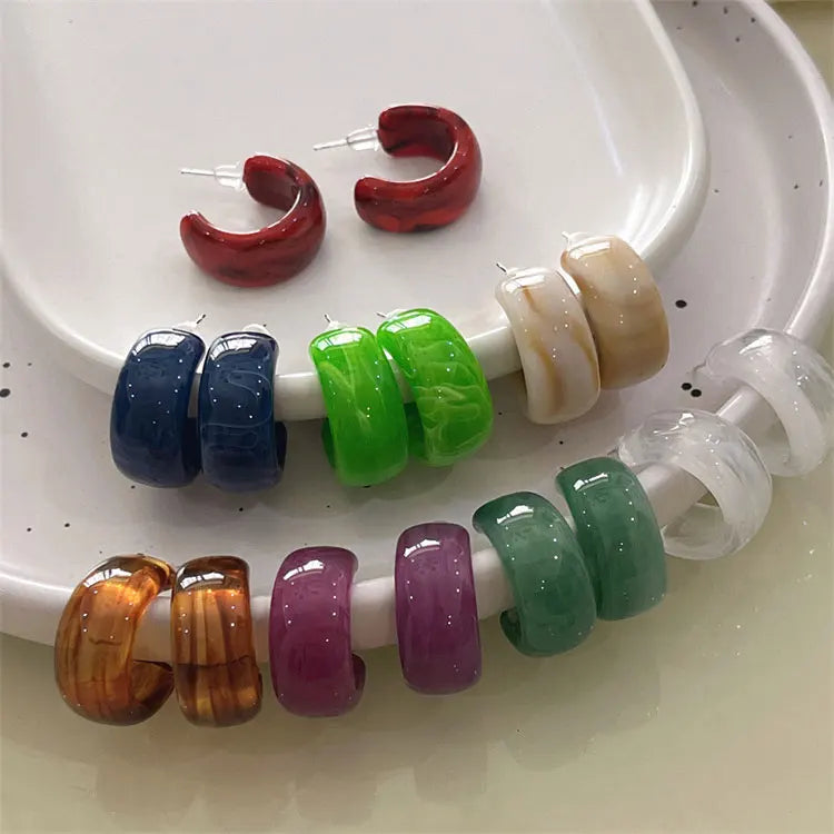 SC Korean Style Pure Color C Shaped Resin Earrings Women S925 Silver Needle Geometric Opening Semicircle Acrylic Hoop Earrings