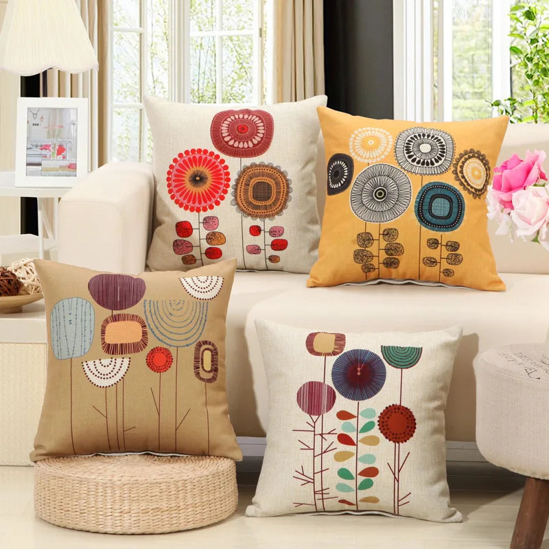 Home Sofa Decor Custom Printed Yellow Floral Cotton Linen Pillow Case Cushion Cover Pillowcase