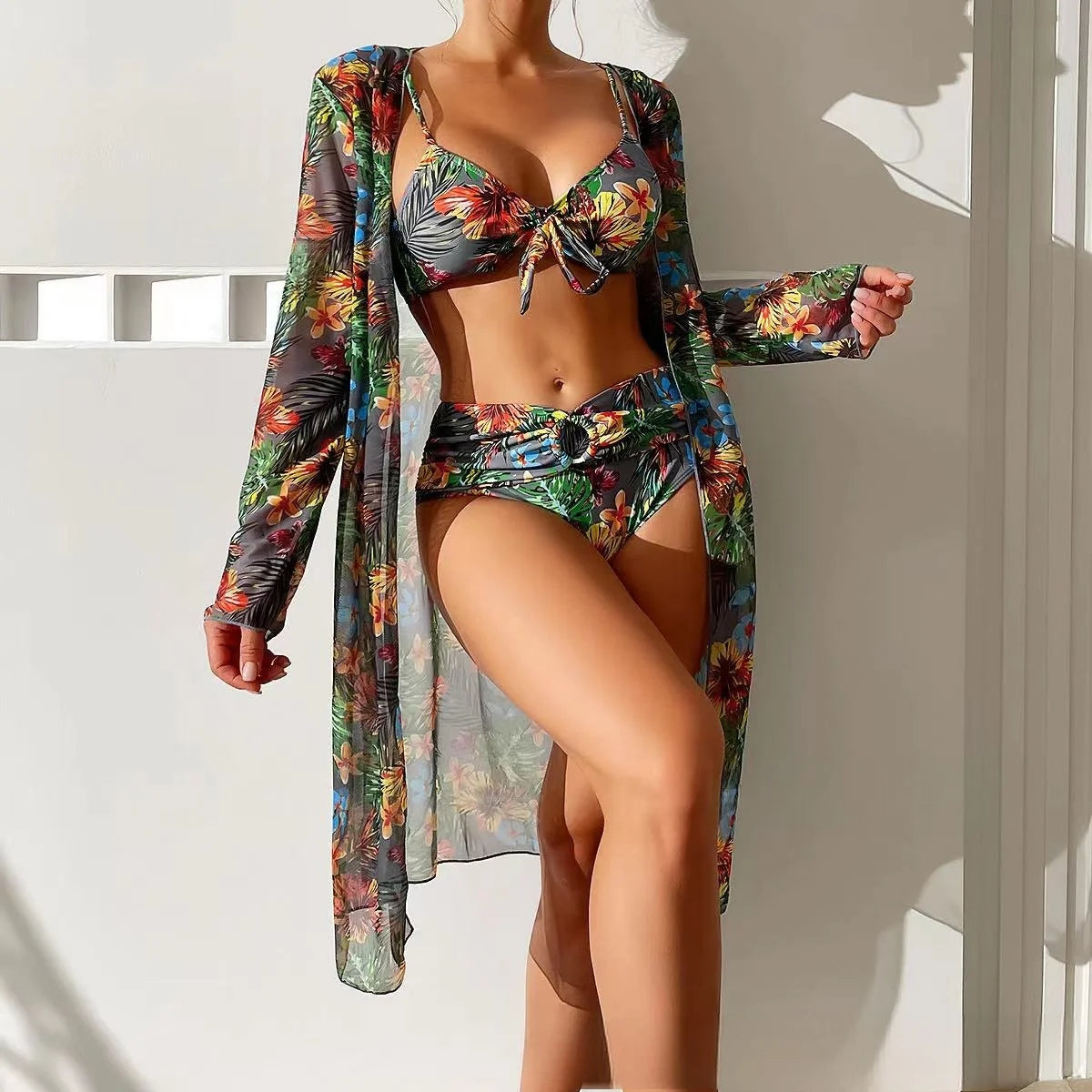 3 Piece Printed Bikinis 2023 Swimsuit Cover up Luxury Smock Bathing Suits for Women