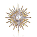 Metal Zinc Alloy High Fashion Jewelry Crystal Pearl Sunflower Suit Sun Pin Brooch Pin for Woman Sun-God Sun Brooch
