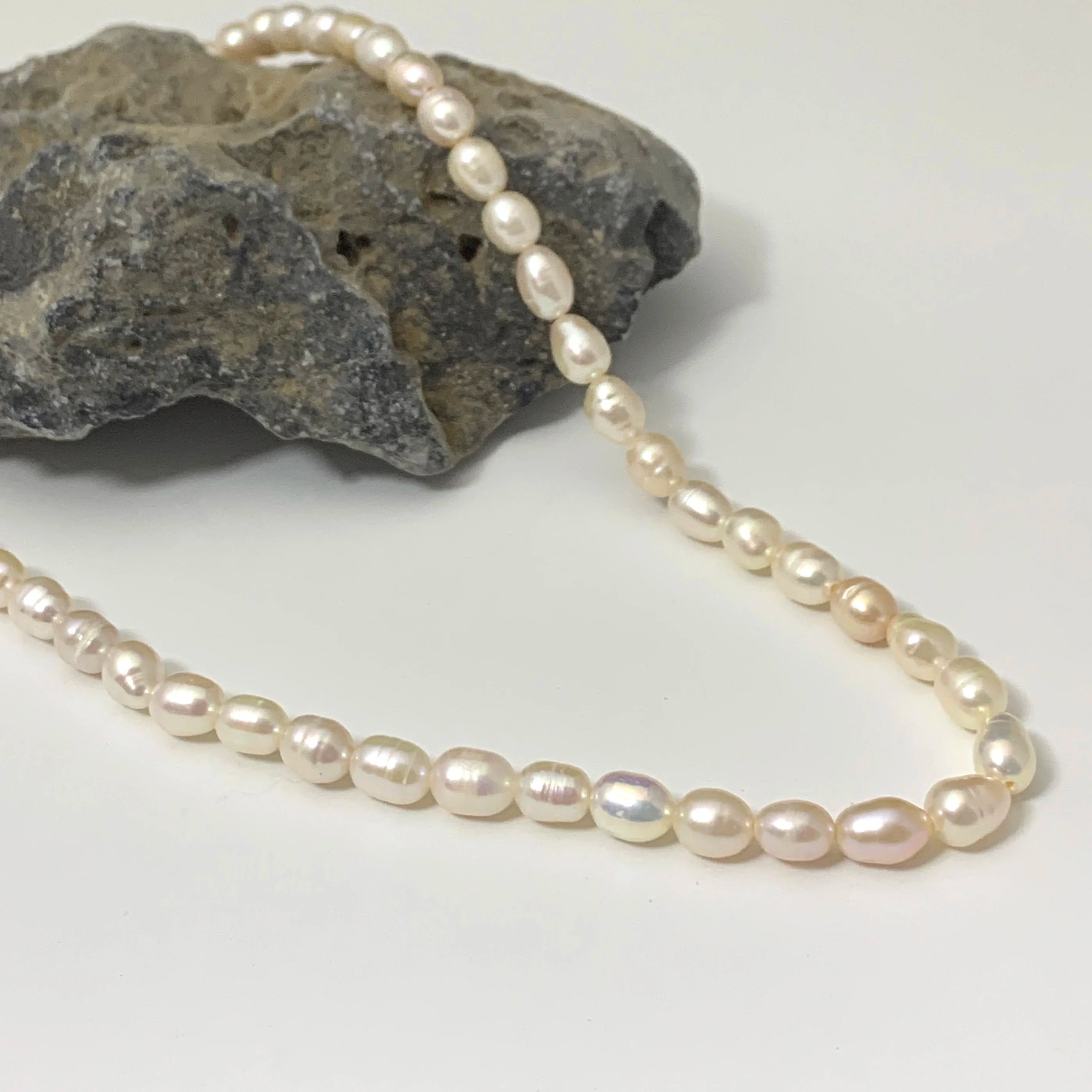 925 Sterling Silver 5mm Beaded Necklace with Natural Freshwater Pearl Mother's Day Gift Jewelry