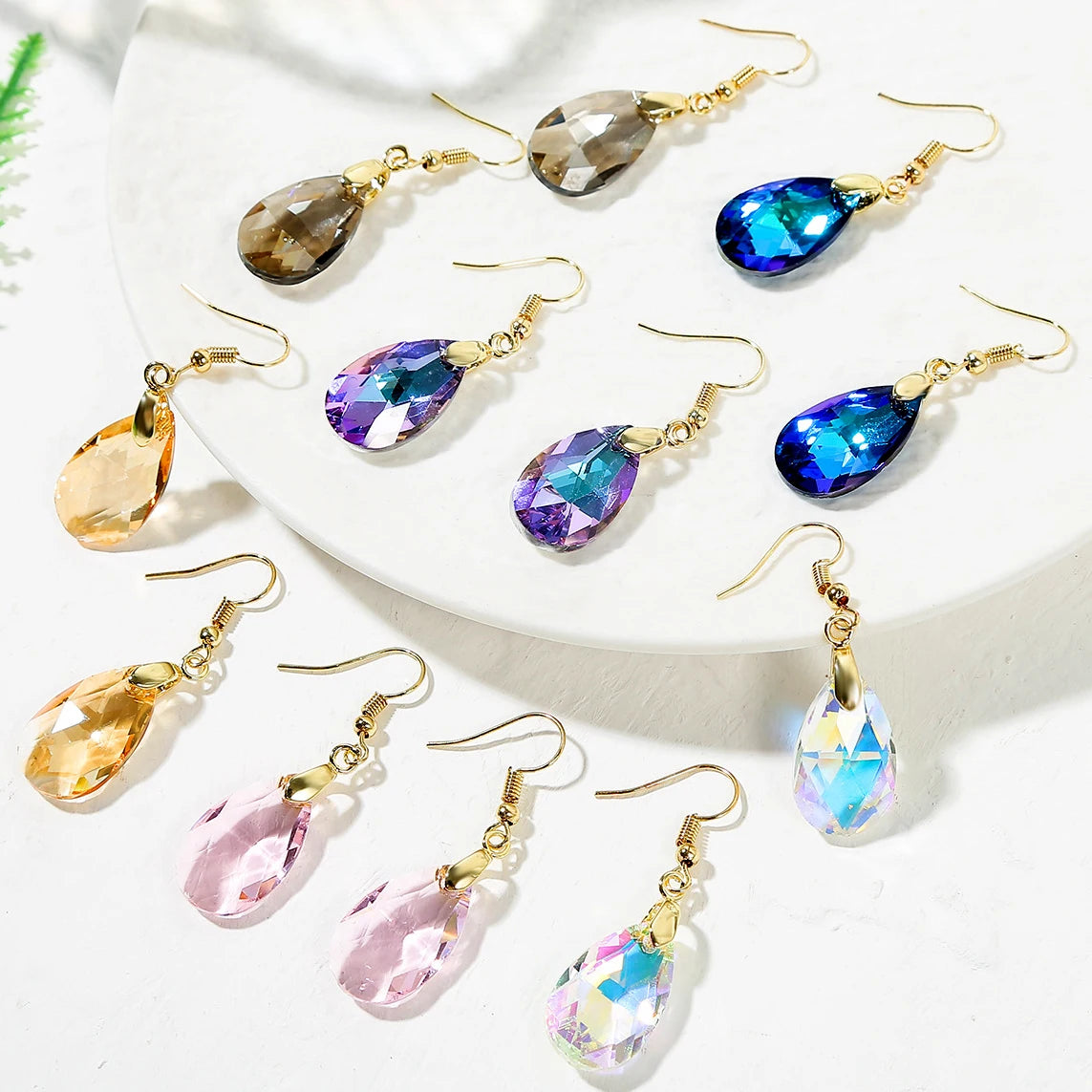 Dainty Waterdrop Shape Cube AB Austrian Crystal Earring Jewelry for Women
