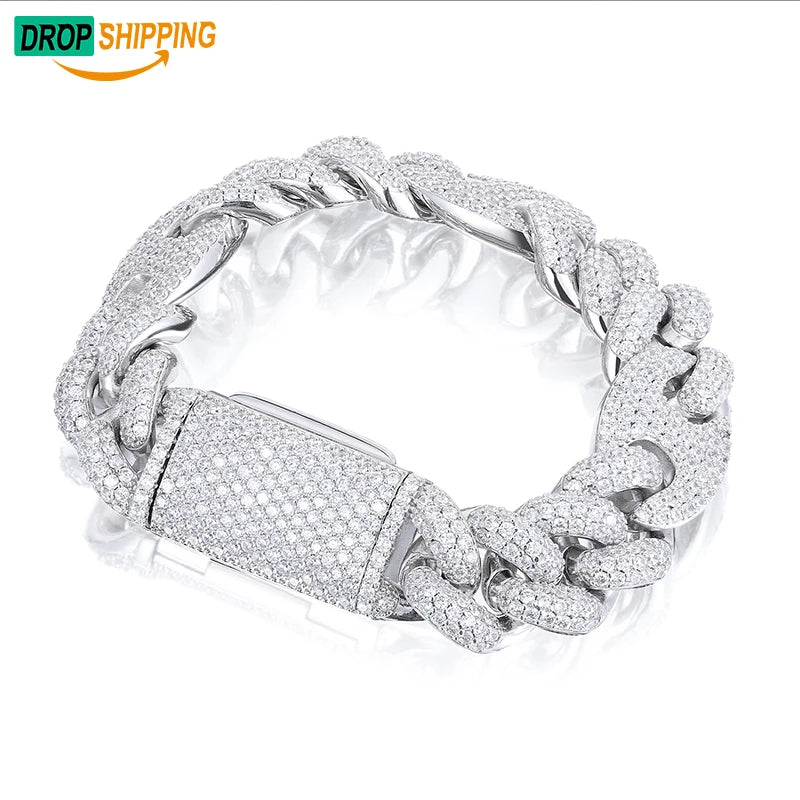 Dropshipping Men's Jewelry Gift 18mm 18K Gold Plated 925 Sterling Silver VVS Moissanite Diamond Iced Out Cuban Link Bracelet