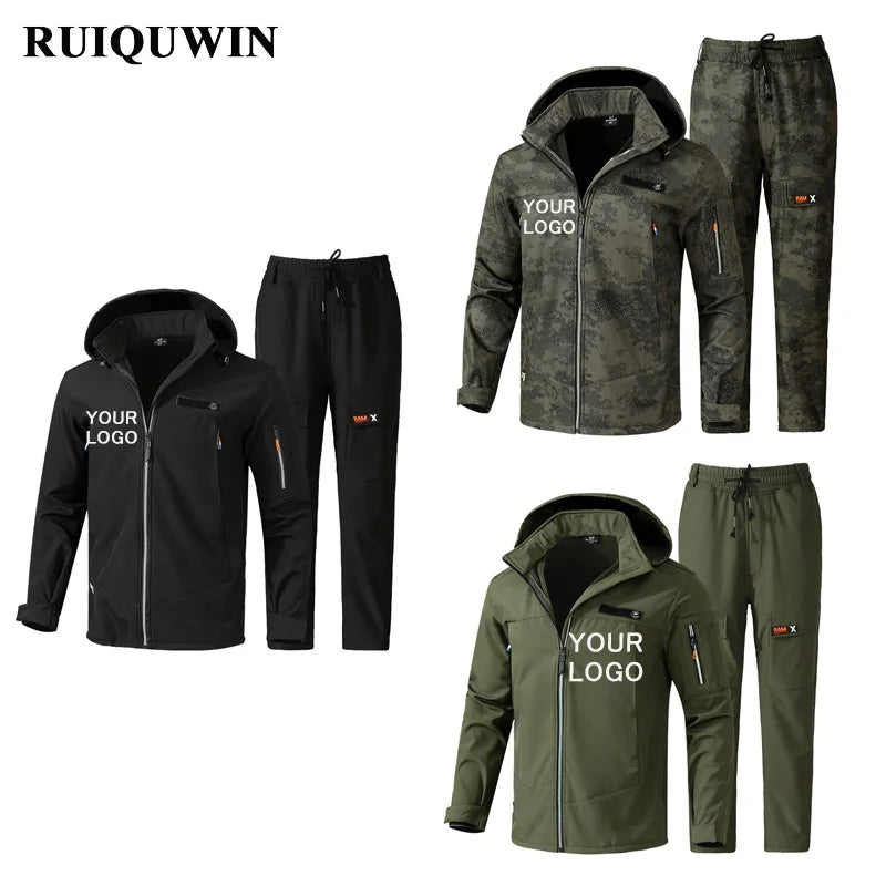 RUIQUWIN New Arrival Men Autumn Winter Hiking Jacket Clothes Set Windproof Waterproof Cycling Plus Size Men Joggers Set
