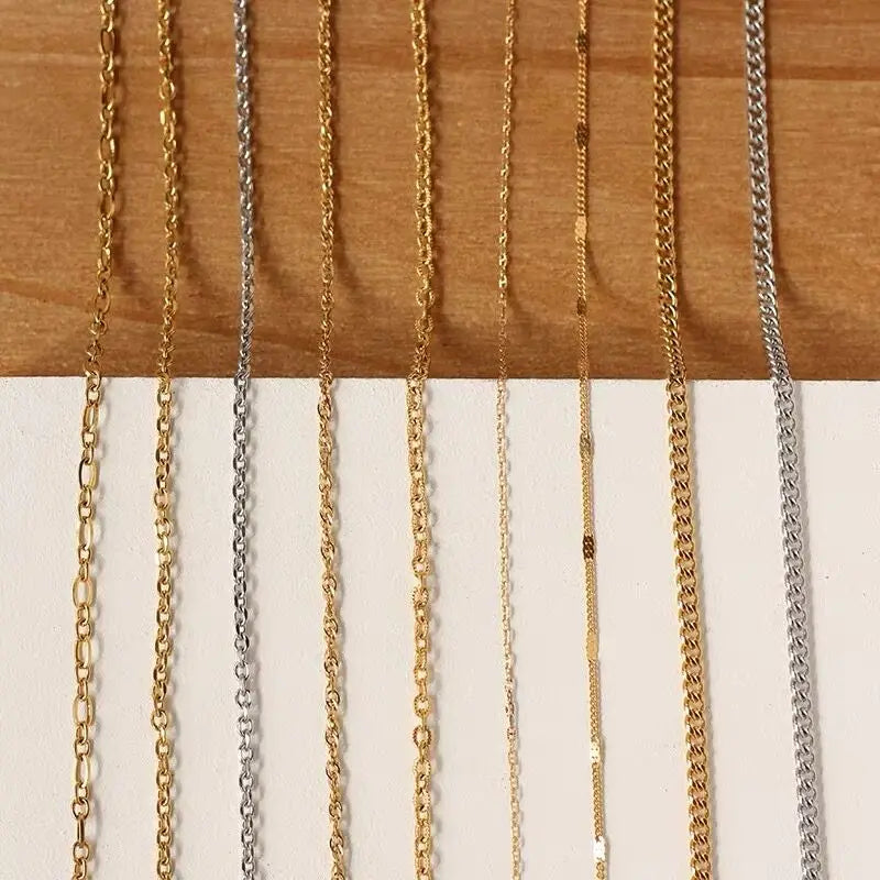 Women Gold Thin Chains Necklaces 316L Stainless Steel Delicate Rope Link Chain Jewelry Round Beads Necklace Herringbone Chains