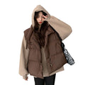 Women's Double Breasted Short Vest Windbreaker Thick Coat Warm Sleeve Short Polyester Lining Casual Jacket