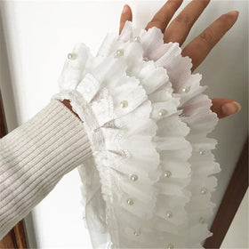 11CM White Chiffon Beaded Ruffle Lace Trim 3-Layer Pleated Ribbon DIY Sewing Craft for Decorative Objects