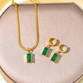 High-Grade Stainless Steel Necklace Earrings Set Fashion Geometric Emerald Blade Design Gold Plated Clavicle Chain for Women