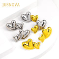 JUSNOVA 18k Gold Plated Stainless Steel Statement Earrings Cute Double Heart Drop Dangle Stud with Zircon Smooth Love Design
