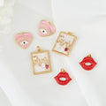 Fashion Lady Custom Jewelry Brass Pendants 14K Gold Plated Enamel Heart Shape Evil Eye Red Lips Charms