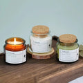 Empty Wide Mouth Thick Round clear Brown Glass Amber Curved Candle Vessels Jar with Wooden Cork