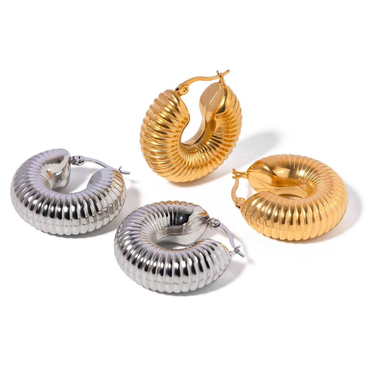 J&D Jewelry 18K Gold Plated Stainless Steel Texture Snail Hollow Statement Hoop Earrings for Women