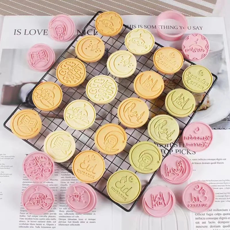 Saffron 10pcs New Design Eid Ramadan Cookie Cutters Set of 10 Cookies Box Eid Mubarak for Homemade Biscuits Mold