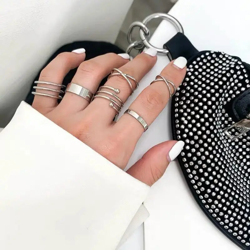 AA00043 6Pcs/Set Women Adjustable Finger Jewelry Minimalist Simple Vintage Geometric Ring Stacking Knuckle Rings Set