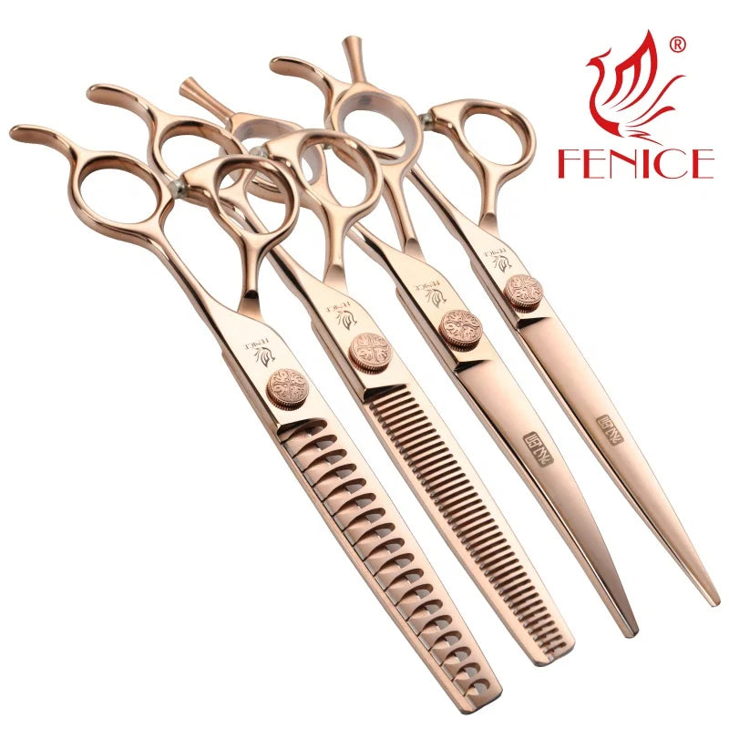 Fenice JP440C Steel Pet Dogs Grooming Scissors Set Straight Curved Thinning Shear Scissors Pet Grooming Cleaning Products