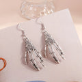 Fashion Ladies Skeleton Skull Hand Earrings Jewelry Handmade Antique Silver Designer Drop Dangling Statement Earrings for Women