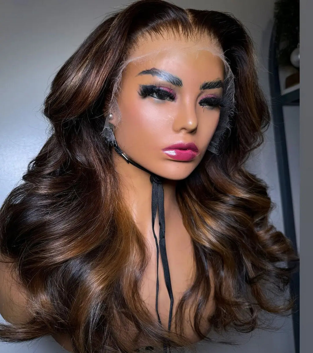 Highlight 4x4 HD Lace 180 Density Factory Price Long Straight Ombre Highlight Piano Color Wig Vendor for Black Women