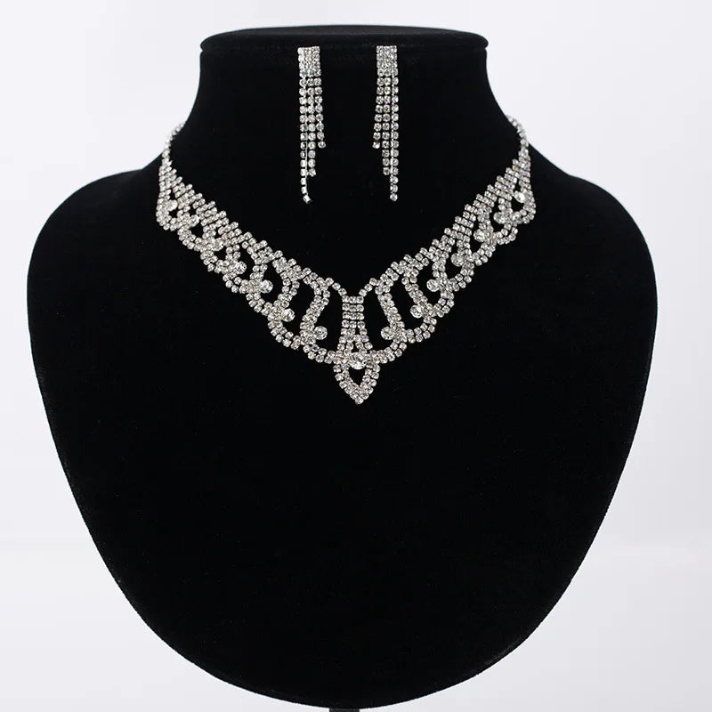 WN199 Hot Selling Fashion Bridal Jewelry Set Women Crystal Necklace Earrings Set Wedding Jewelry Set