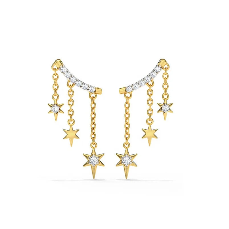 Gemnel Jewelry Wholesale Dainty Gold Plated Brass Jewelry  Brass Jewelry Manufacturer Starry Drop Zircon Jewelry Earrings