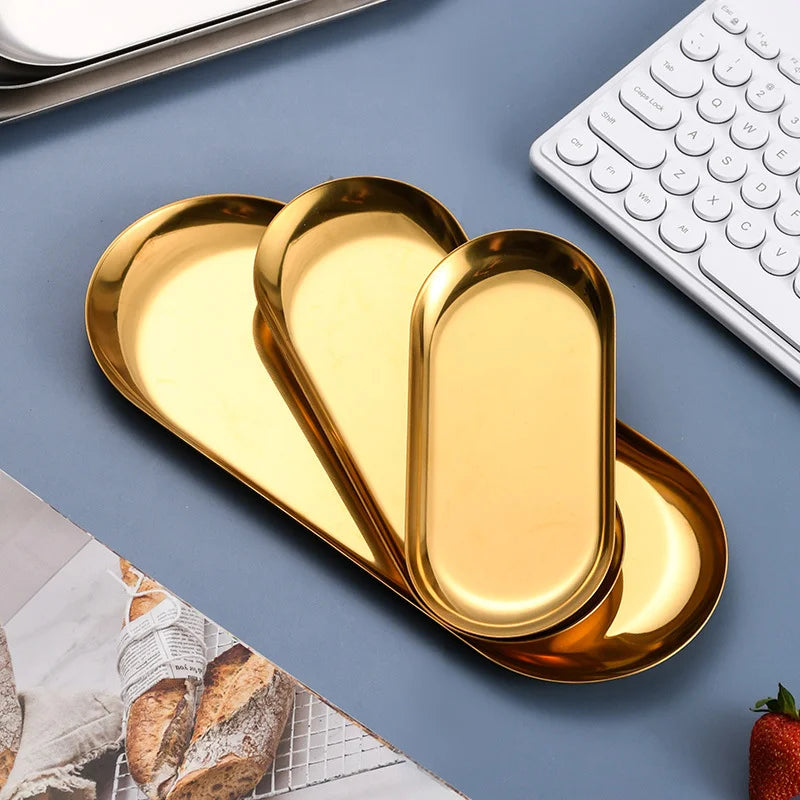 Color Customized Eco-Friendly Stainless Steel Gold Oval Grill Dinner Plate with Custom Logo for Commercial Use