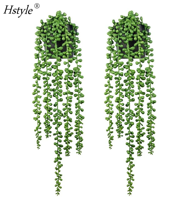 1pc Artificial Hanging Potted Plants Hanging Succulent Vines Plastic Greenery UV Protected FZH351