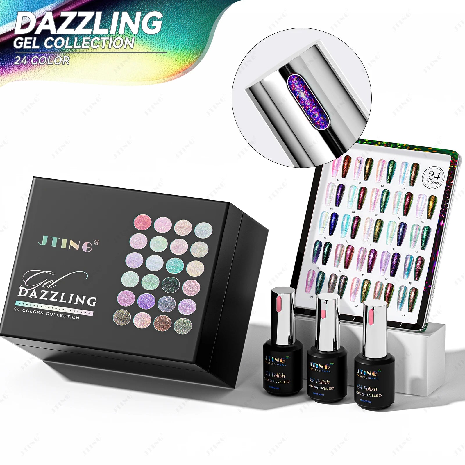 JTING New Launch Global Hot Selling Dazzling Gel Polish Collection Box 24colors High Pigment Chameleon Mermaid Gel Nail Polish